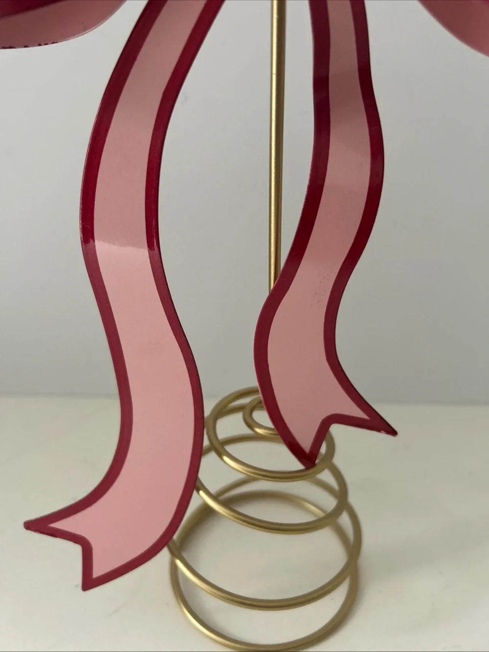 Pink Ribbon Bow Christmas Valentine’s Day Tree Topper Decor with Gold Base